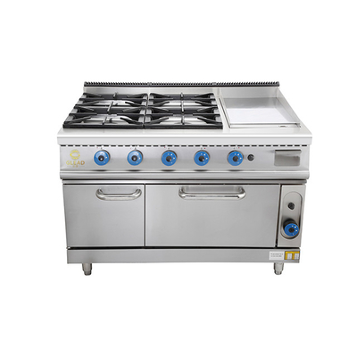 상업용 스테인리스 스틸 가스 스토브 4 레인지와 오븐 LPG / 천연 가스 150KG 무게