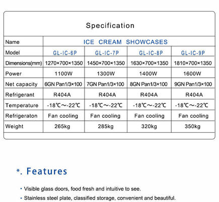 265KG 상업용 호텔 장비 1100W 전력 -18~-22°C 온도 R404a 냉장
